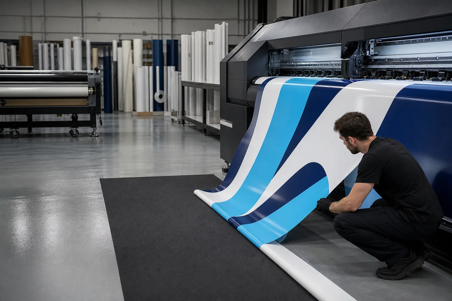 Illustrative example of large-format graphics being printed and finished